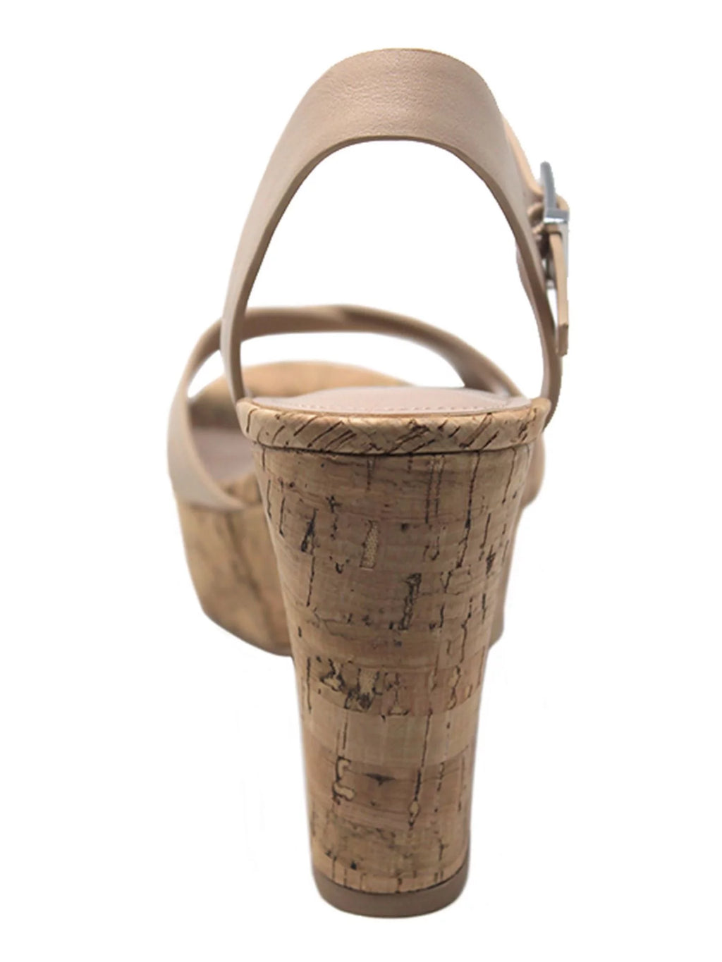 Beige Cork Platform Ankle Strap Block Heel Dress Sandals E5673