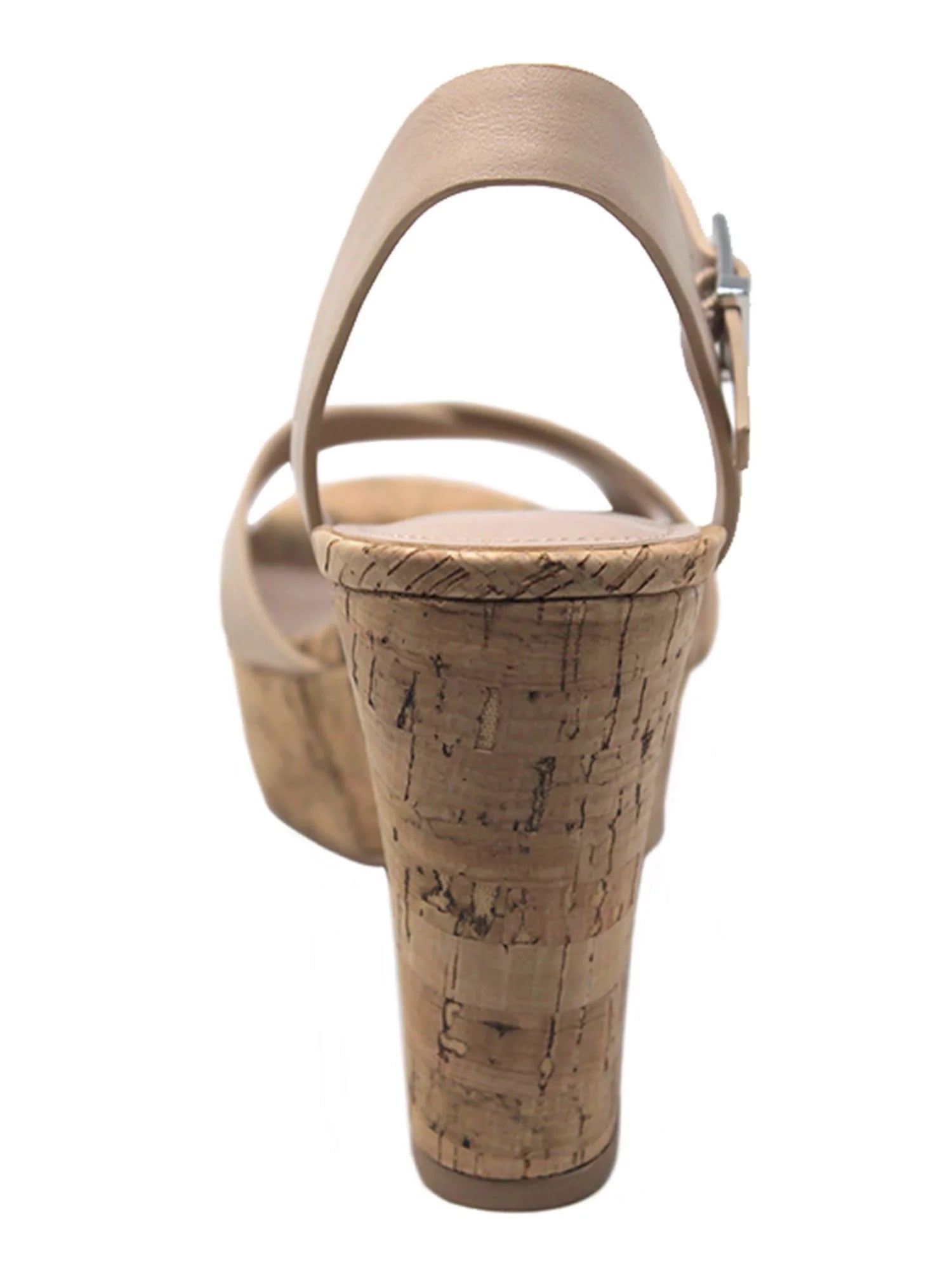 Beige Cork Platform Ankle Strap Block Heel Dress Sandals E5673