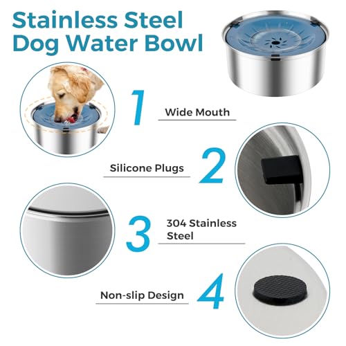 Grey Stainless Steel No Spill Dog Water Bowl H3869