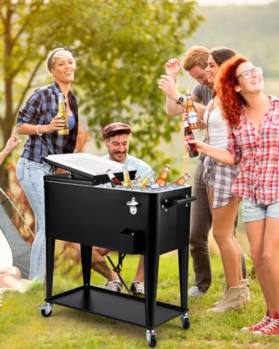 80 Quart Rolling Cooler Cart on Wheels I7311