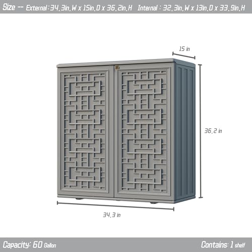 Outdoor Storage Cabinet Waterproof with Shelf, Resin, Size 34.3''L*15''W*36.2''H (Black) M527709