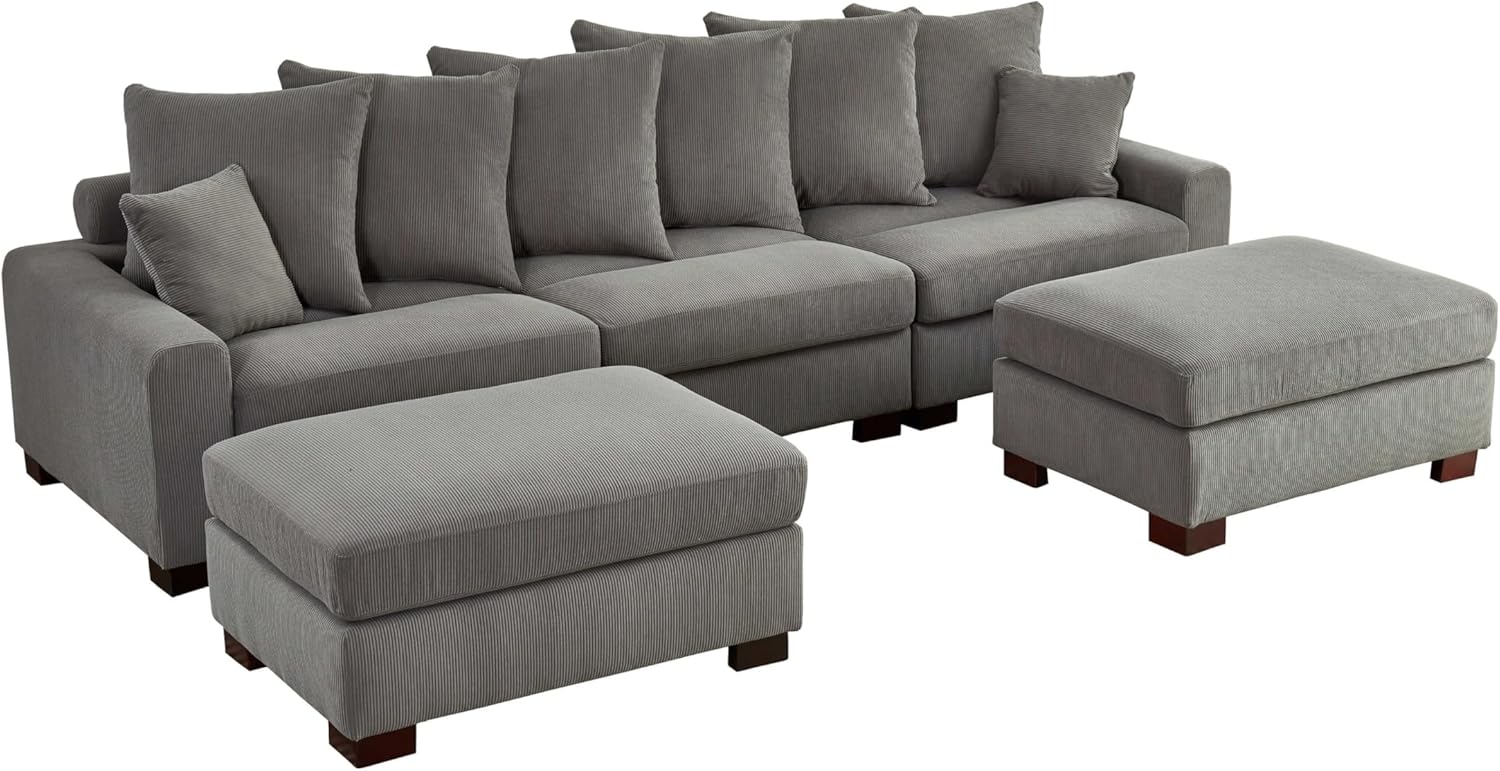 Modular 5-Seater Couch L&U Shape Sectional Sofa Corduroy Fabric Y276