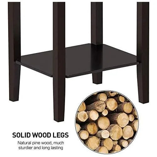 Dark Coffee Tall End Table With Storage Shelf And Solid Wood Legs, D12xw15xh29 Inches J43881