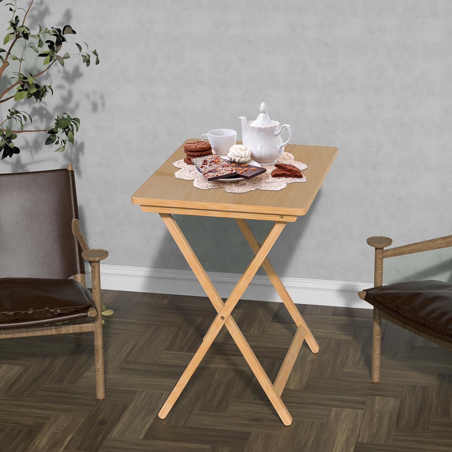 Folding TV Tray Table Set of 2, Bamboo F5543