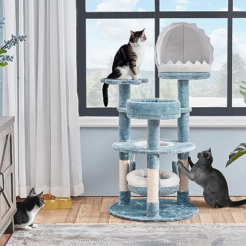 Ocean-Themed Cat Tree Multi-Level Cat Tower Plush Cat Furniture V11060