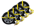(4 Pack) 2"x144" Car Tie Down Straps with Ratchet Snap Hooks & 33" Over The Wheel Tire Straps K1990