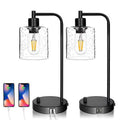 Set of 2 Dimmable Table Lamps with USB Port, Seeded Glass & Matte Black X983230
