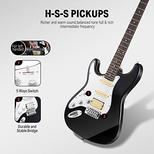 Black HSS Solid Body Electric Guitar with Amplifier, Bag, Tuner, Capo, Strap, Cable, Picks I69075