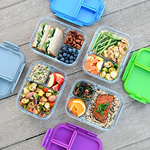 Glass Lunch Box with Airtight Lid 3-Compartment 5 Cup Capacity Gray B127
