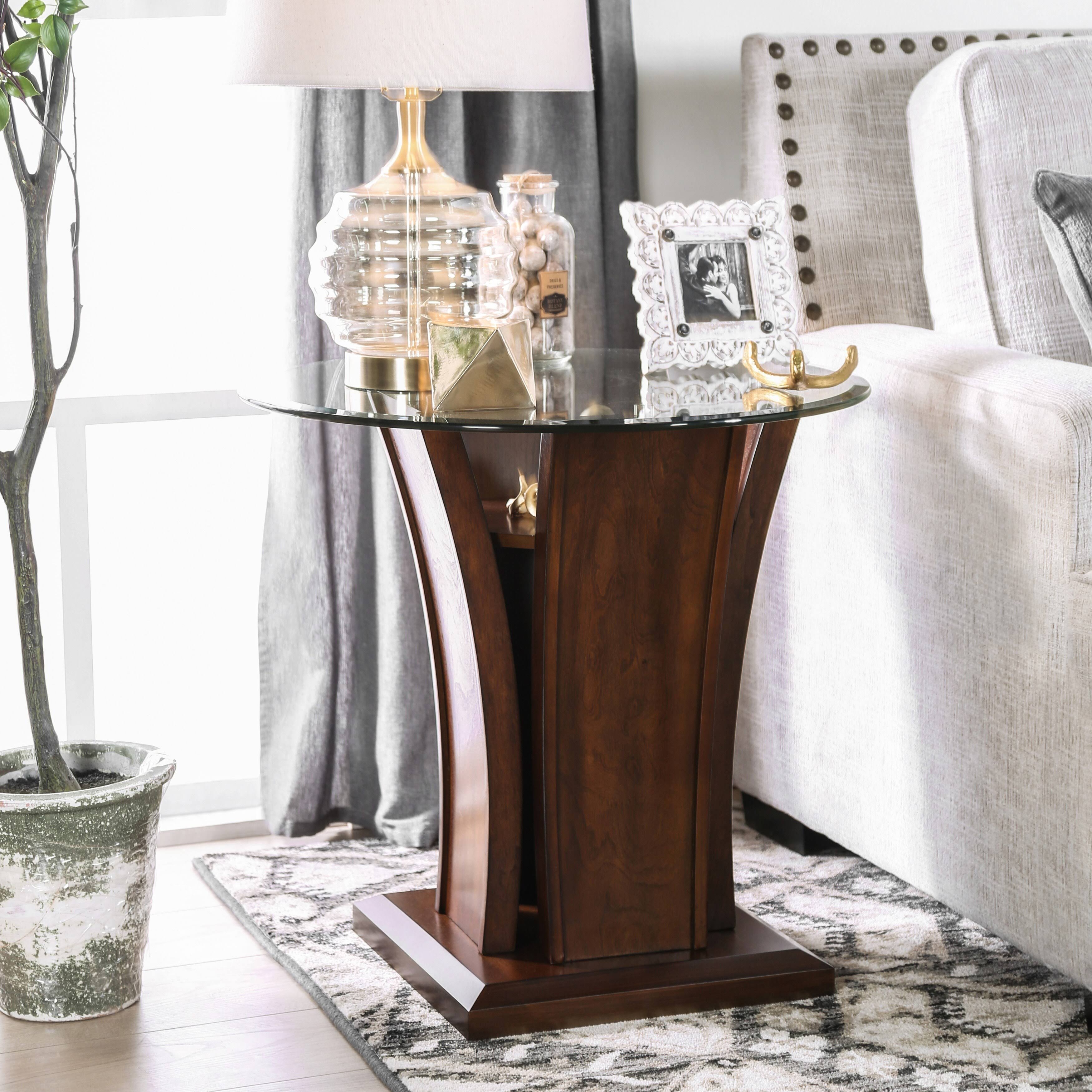 Dark Cherry Beveled Glass Top End Table I729660