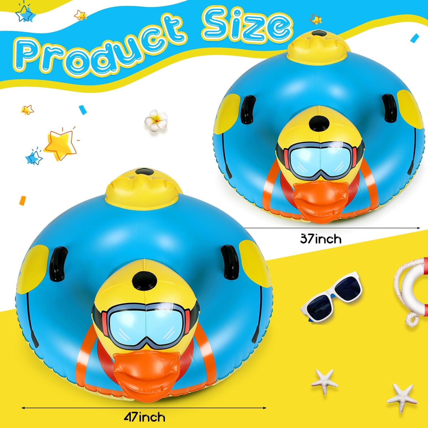 2 Pcs Inflatable Snow Sled Tube 37 Inch 47 Inch PVC K7016