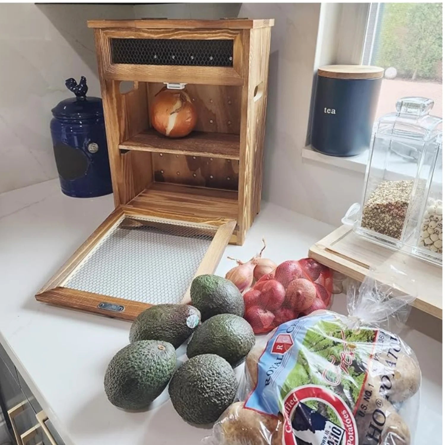 Wooden Countertop Storage Cabinet, 11.8W x 6.8D x 16H in, Rustic Color J60968