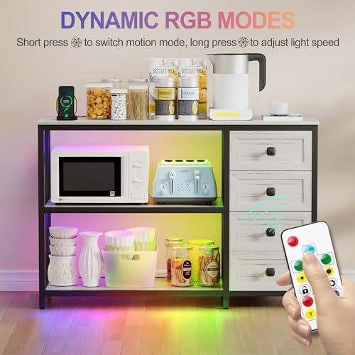 47.2'' RGB Console Sofa Table with Wireless Charging Station, 4 Fabric Drawers, 3-Tier Shelf K409