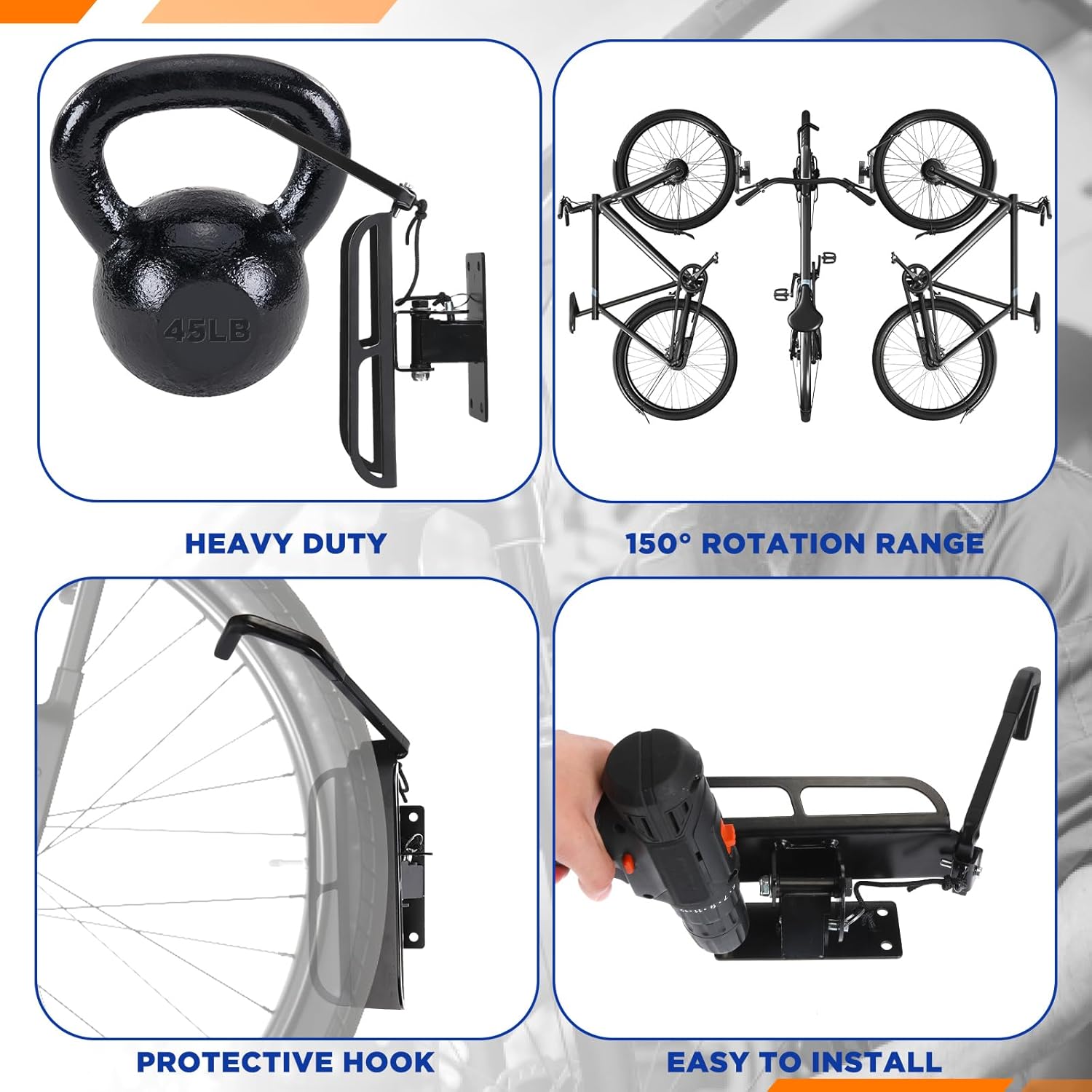 Black Swivel Bike Rack Wall Mount 4 Pcs Y2246