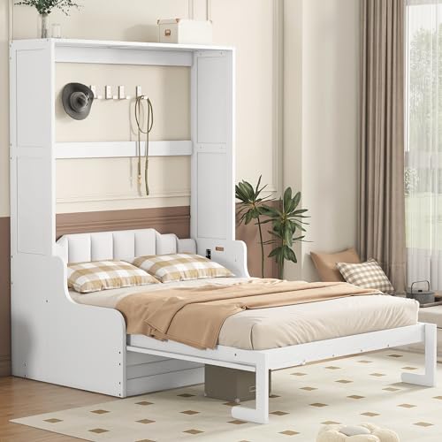 Queen Size White Wooden Murphy Bed with Sofa and Cushion Z5227