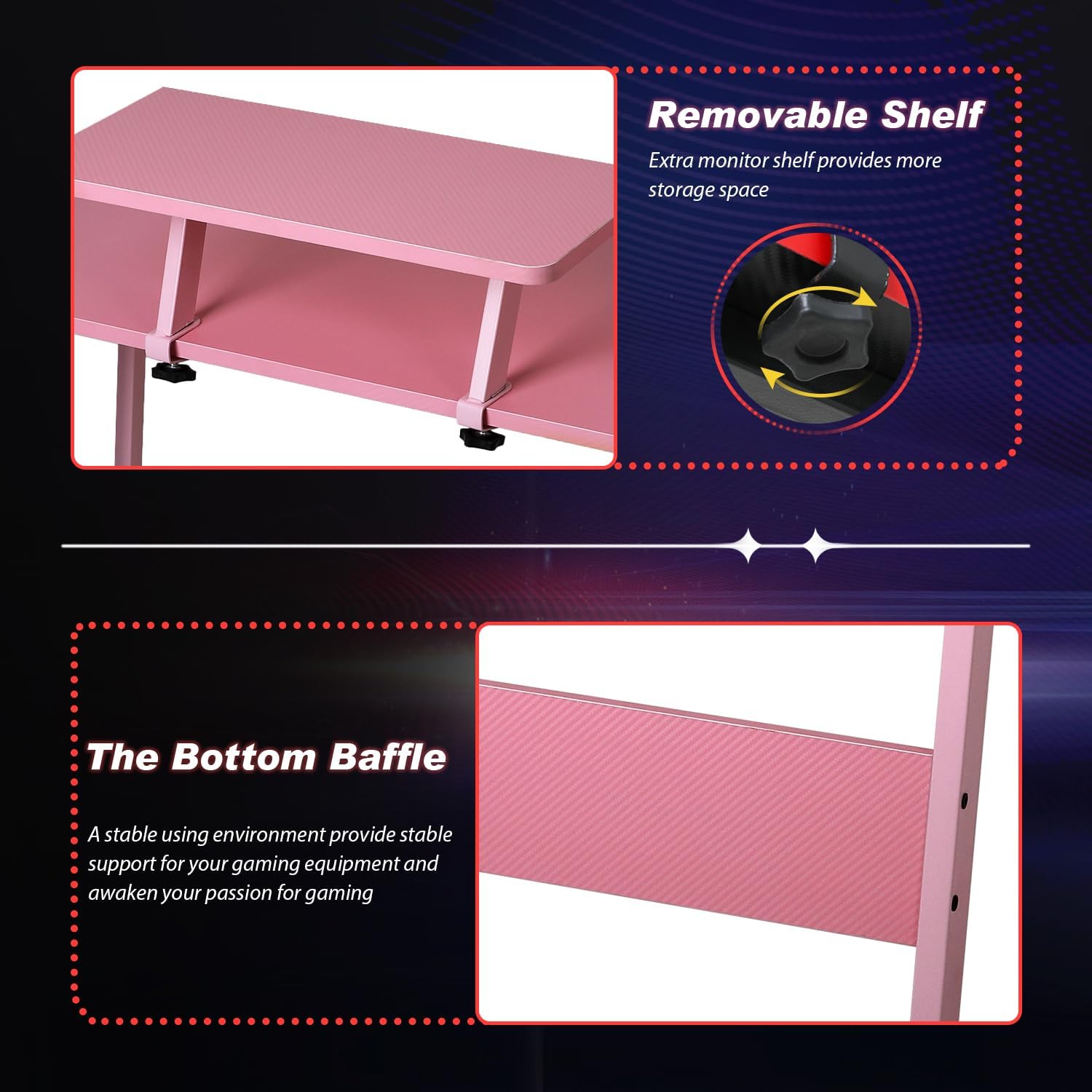 Pink 50.4 Inch L Shaped Corner Computer Desk with Monitor Stand I220535