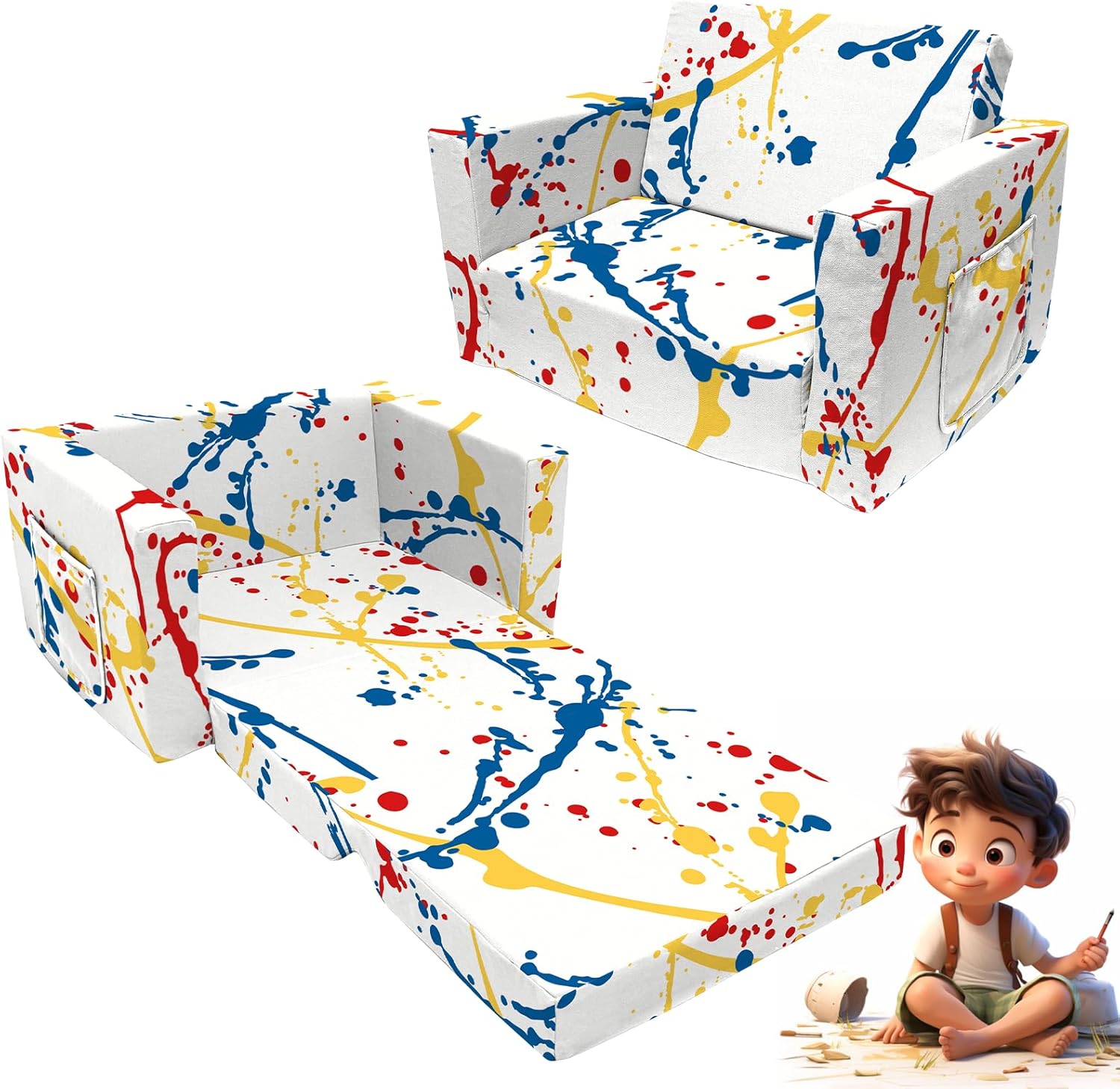 Kids Sofa 2 in 1 Flip Open Chair Sleeper with Dinosaur Print A831