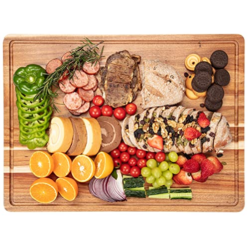 20x15 Inch Extra Large Acacia Wooden Cutting Board with Juice Groove O62197
