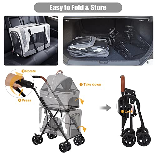 Grey Double Dog Jogging Stroller with Detachable Carrier C269282