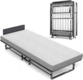 Folding Bed with 4-Inch Mattress, Metal Cot Size Rollaway Bed on Wheels G28732