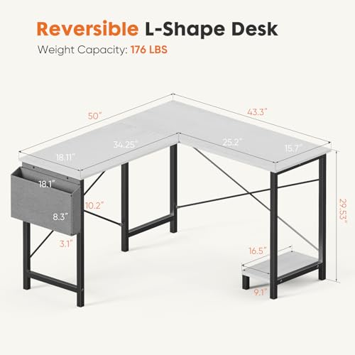 Black L Shaped Computer Desk with Wooden Desktop CPU Stand Side Bag G419799