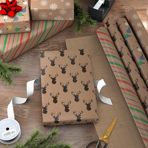 Christmas Wrapping Paper Bundle, Kraft, Pack of 4, 88 sq. ft. ttl E6584