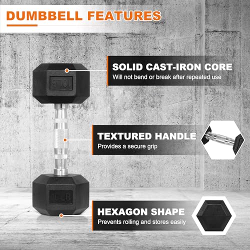 25 LB Pair Rubber Coated Hex Dumbbells V48859