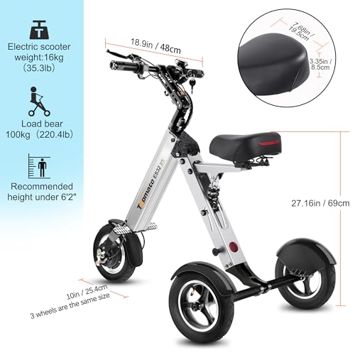 Electric Scooter 3 Wheels Foldable Trike with Seat, Light Weight, 10 Inch Pneumatic Tires I6085