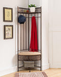 6-Hook Corner Hall Tree Storage Bench with Coat Rack, Brushed Copper O474