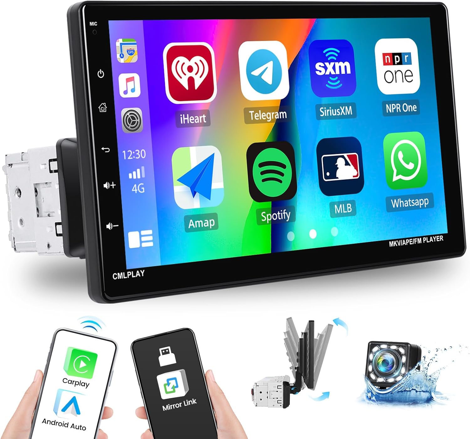 9 Inch Rotatable Touch Screen Single Din Car Stereo with Wireless Apple Carplay Android Auto Bluetooth Backup Camera X787