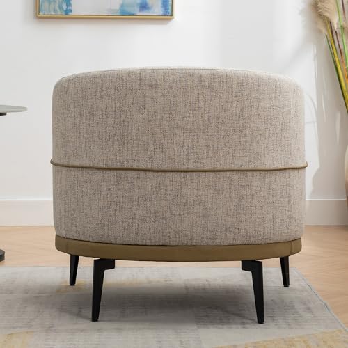 Mustard Green Accent Barrel Chair with Linen and PU, Metal Legs D13205