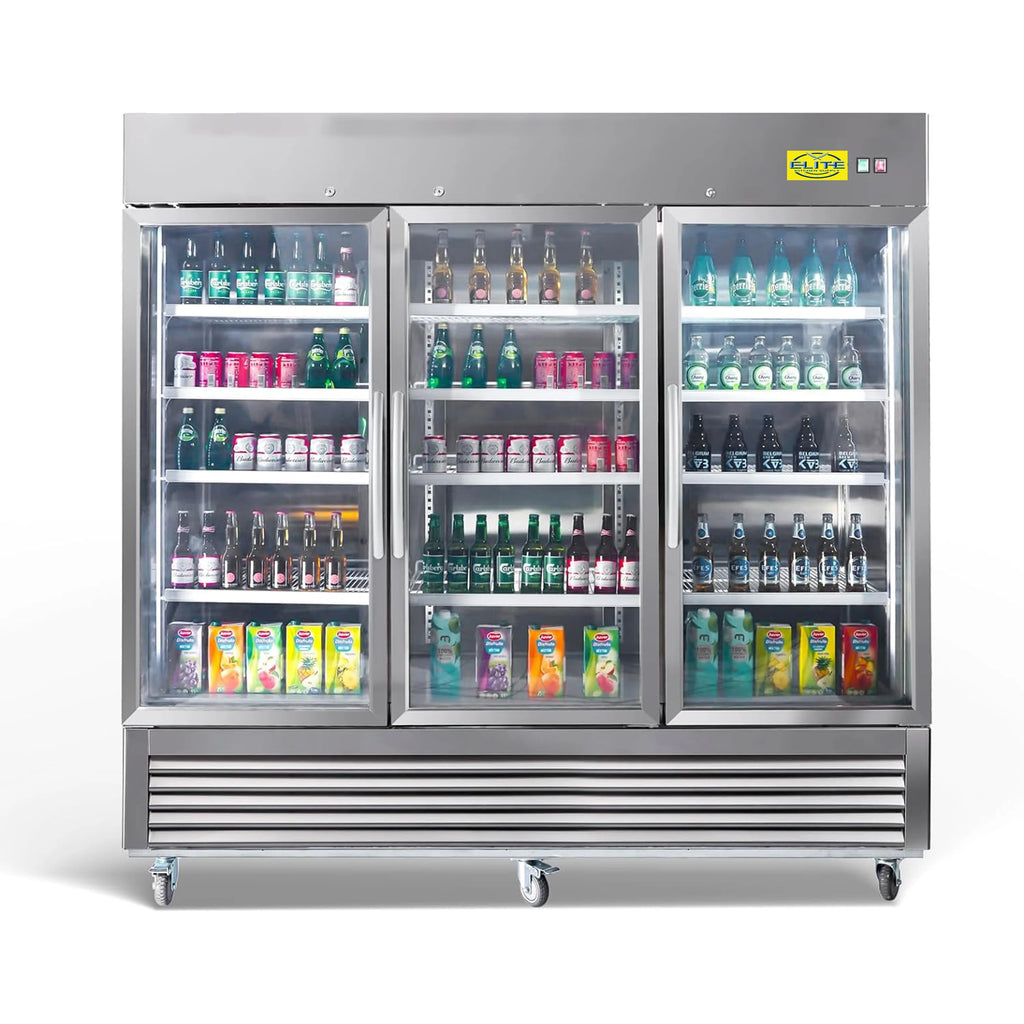 Three Glass Door Upright Reach-In Stainless Steel Commercial Refrigerator, 72 Cu. ft. S29101