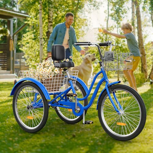 24 & 26 Inch 3-Wheel Adult Tricycle with Front and Rear Baskets D15673