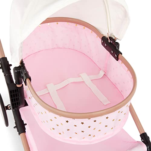 Baby Doll Double Stroller Pink Foldable Canopy Swivel Wheels Basket R4557