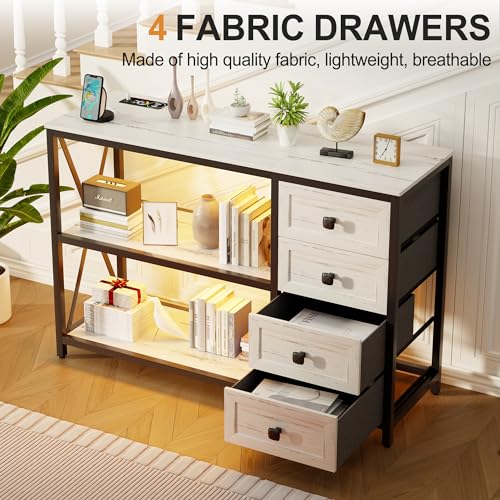 47.2'' RGB Console Sofa Table with Wireless Charging Station, 4 Fabric Drawers, 3-Tier Shelf K409