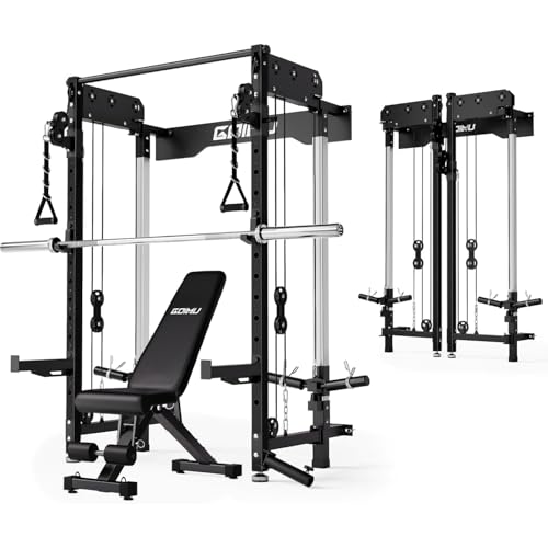 Folding Squat Rack Wall Mounted Power Rack with Dual Independent Pulley System Q2891