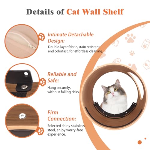 Oak Round Cat Wall Shelves with Cushion P38577