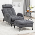 Dark Grey Velvet Accent Chair with Ottoman and Adjustable Backrest P5273