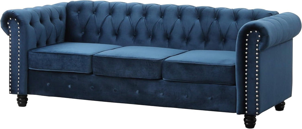 Navy Blue Tufted Velvet Sofa U1771