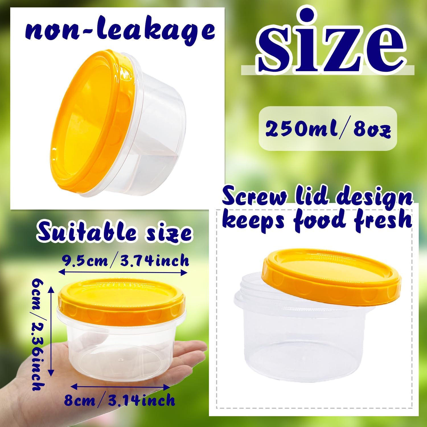 20 Pack 8 oz Reusable Small Plastic Containers with Screw Lids U1181