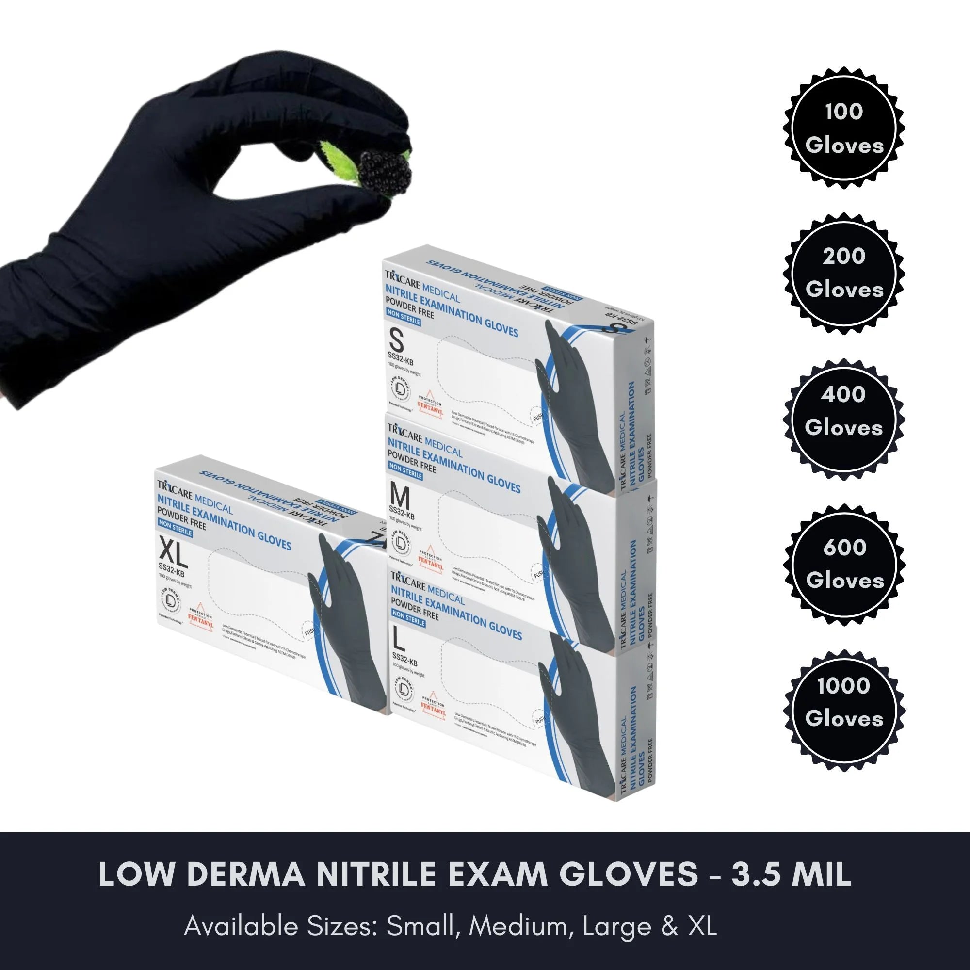Medium Berry Black Nitrile Exam Gloves, Case of 1000 L8773