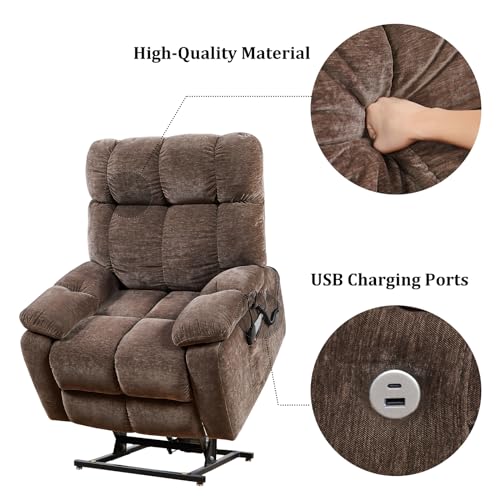 Brown Power Lift Recliner Chair with Massage and Heat, 2 Motors, 3 Positions, USB Charge Ports L7186