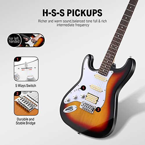 Black HSS Solid Body Electric Guitar with Amplifier, Bag, Tuner, Capo, Strap, Cable, Picks I69075