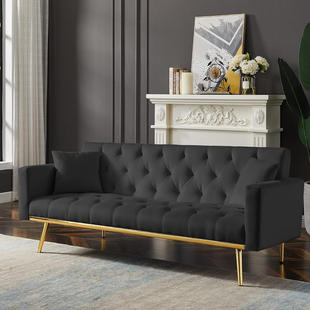 Black Convertible Folding Futon Sofa Bed J4597