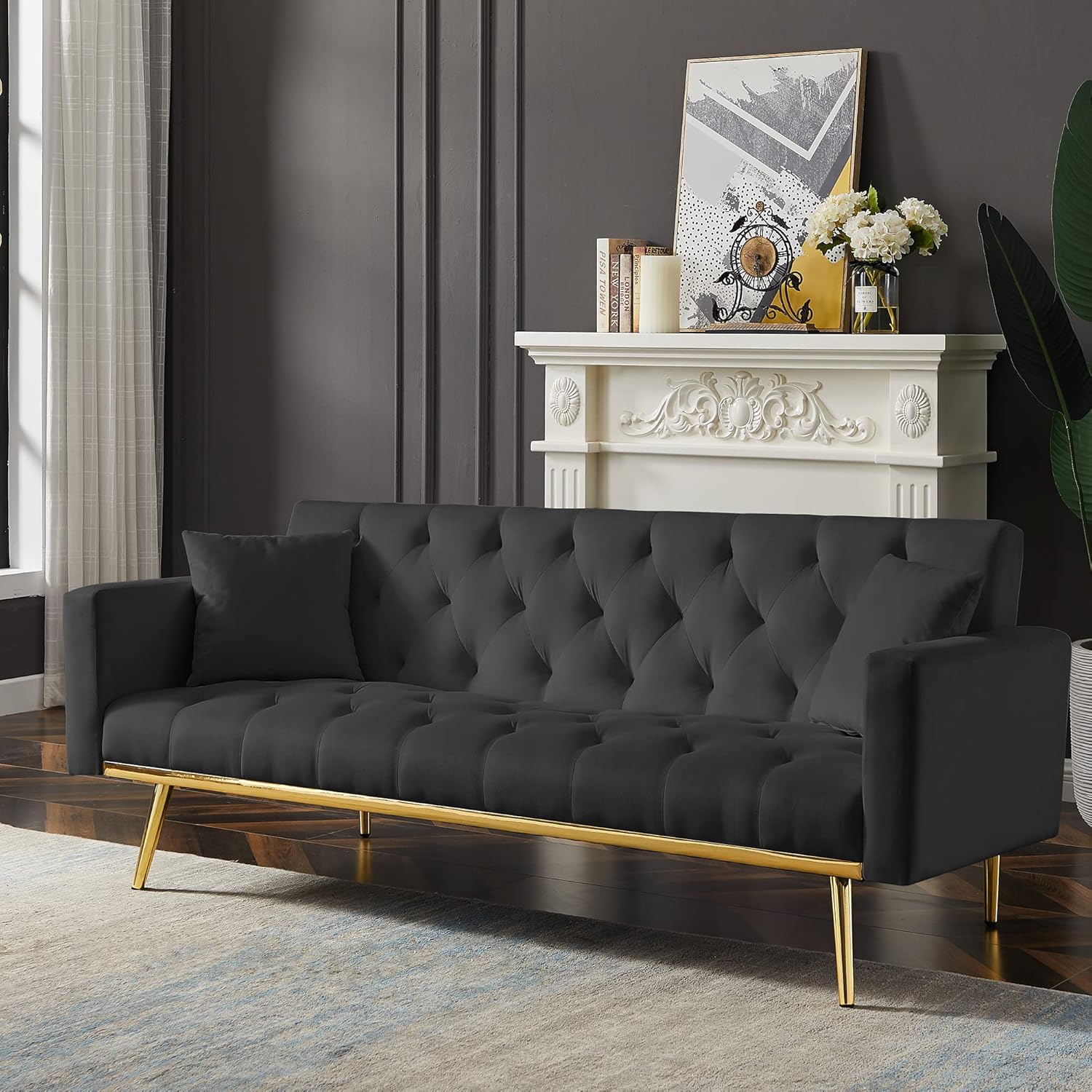 Black Convertible Folding Futon Sofa Bed J4597