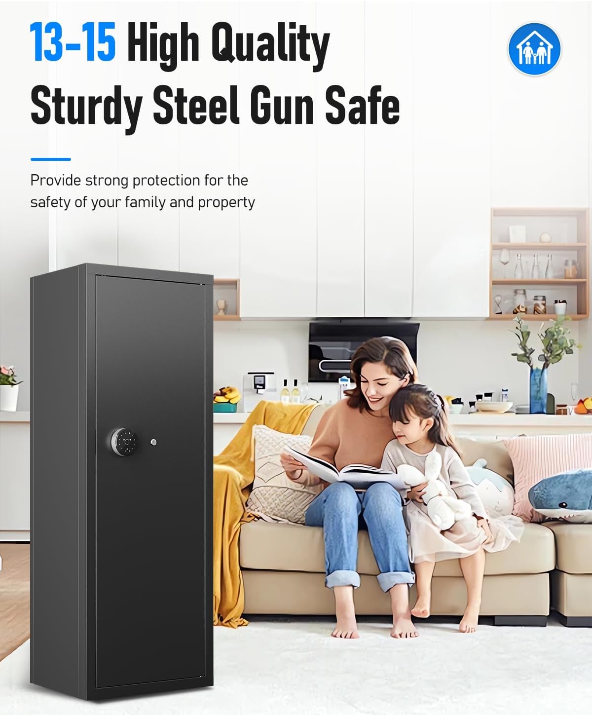 Biometric Rifle Gun Safe with 3 Removable Gun Racks P844