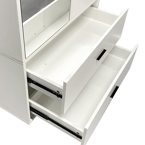 White 2 Door 2 Drawer Armoire Wardrobe with Hanging Rod and Mirror Z930