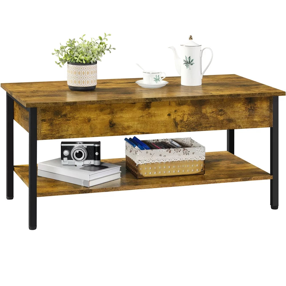 Rustic Brown Wood Lift Top Coffee Table with Hidden Compartment V739