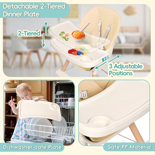 Beige 6-in-1 Convertible Baby High Chair with Cushion U440919