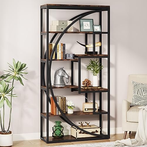 Industrial 5-Tier Etagere Bookcase, 70.8 inch Tall, Rustic Brown P587682